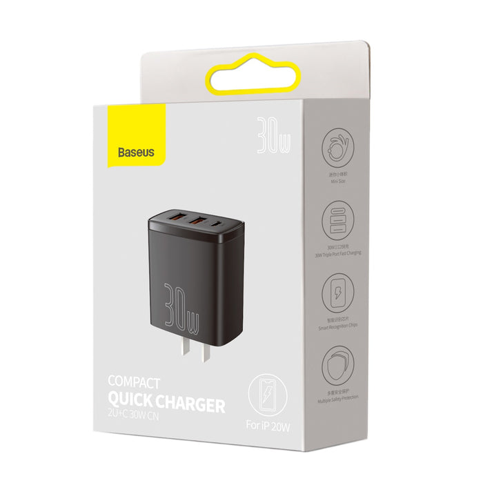 Baseus Compact Quick Fast Charger 2U+C 30W CN Black