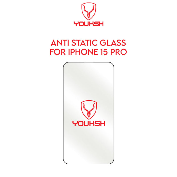YOUKSH Apple iPhone 15 Pro Anti Static Clear Glass Protector - YOUKSH Apple iPhone 15 Pro (6.1) Anti Static Glass Protector - With YOUKSH Installation kit.