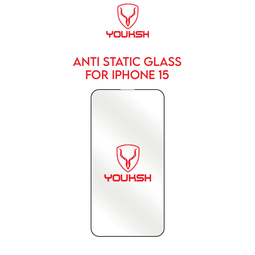 YOUKSH Apple iPhone 15 Anti Static Clear Glass Protector - YOUKSH Apple iPhone 15 (6.1) Anti Static Glass Protector -