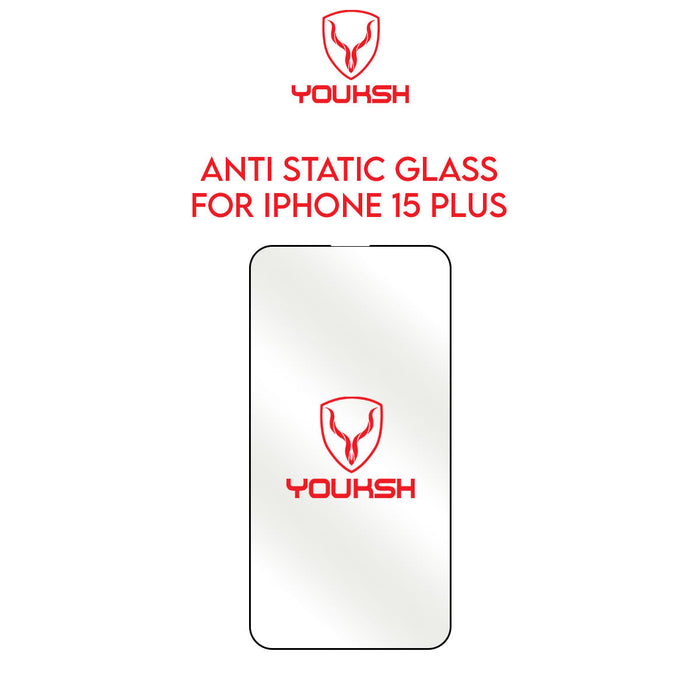 YOUKSH Apple iPhone 15 Plus Anti Static Clear Glass Protector - YOUKSH Apple iPhone 15 Plus (6.7) Anti Static Glass Protector - With YOUKSH Installation kit.