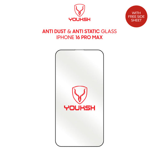 YOUKSH Apple iPhone 16 Pro Max Anti Static Clear Glass Protector - YOUKSH Apple iPhone 16 Pro Max (6.9) Anti Static Glass Protector - With YOUKSH Installation kit.