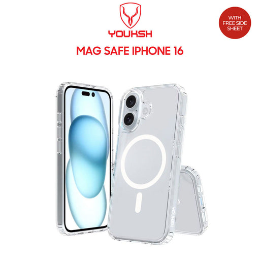 YOUKSH MagSafe Case For IPHONE 16, Clear Case With Charging Compatible, Shock Proof With Built-In Air Bag.
