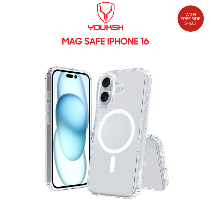YOUKSH MagSafe Case For IPHONE 16, Clear Case With Charging Compatible, Shock Proof With Built-In Air Bag.