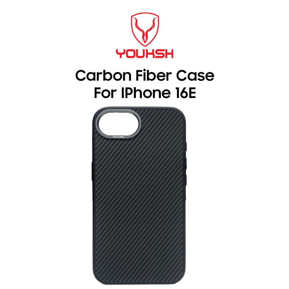 Apple iPhone 16 E Carbon Fiber Case with Magsafe Compatible charging Cover.