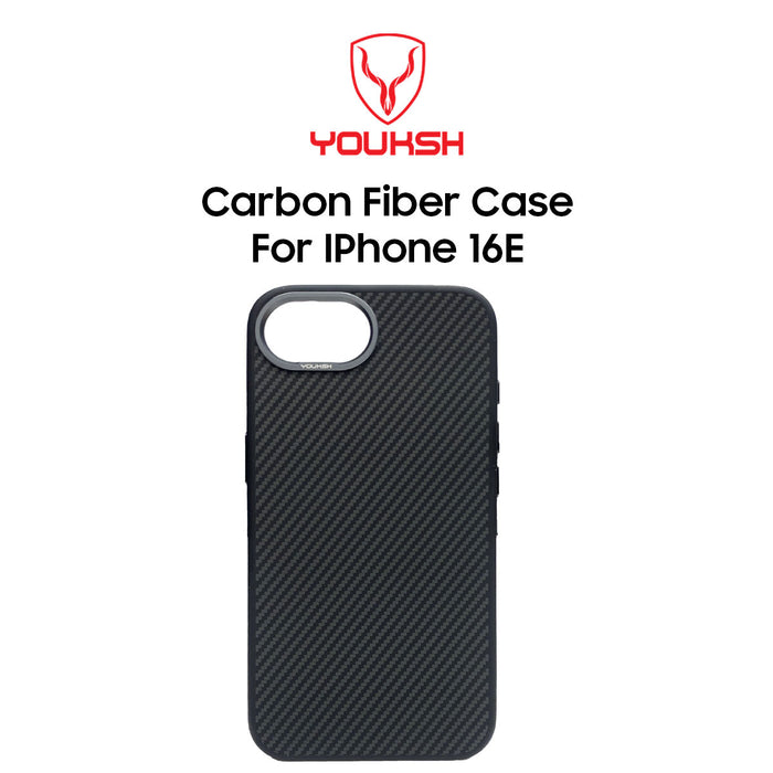 Apple iPhone 16 E Carbon Fiber Case with Magsafe Compatible charging Cover.