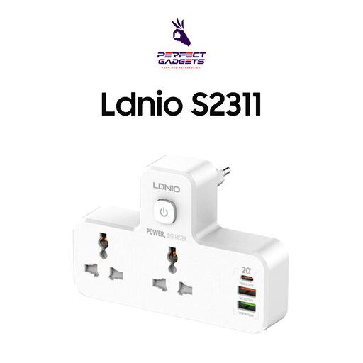 Ldnio SC2311 20W 3-Port USB Charger Extension Power Strip With 1 * 20W USB-C PD Power Delivery / 1 * 18W USB QC3.0 / 1 * USB-A & 2 Power Sockets