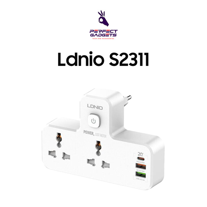 Ldnio SC2311 20W 3-Port USB Charger Extension Power Strip With 1 * 20W USB-C PD Power Delivery / 1 * 18W USB QC3.0 / 1 * USB-A & 2 Power Sockets