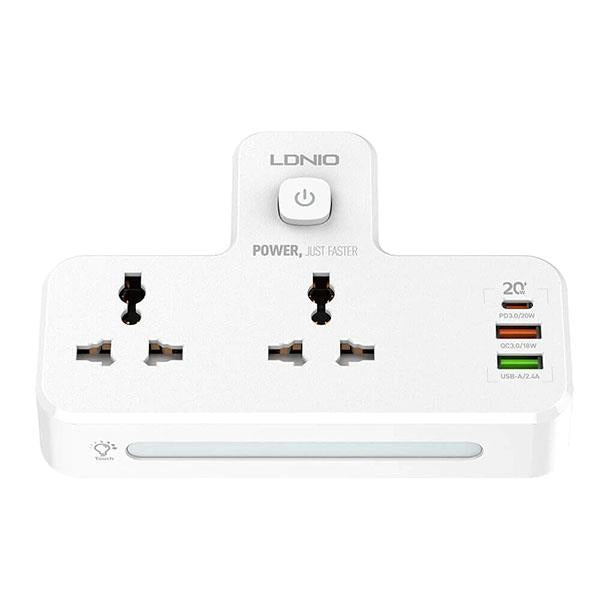 Ldnio SC2311 20W 3-Port USB Charger Extension Power Strip With 1 * 20W USB-C PD Power Delivery / 1 * 18W USB QC3.0 / 1 * USB-A & 2 Power Sockets