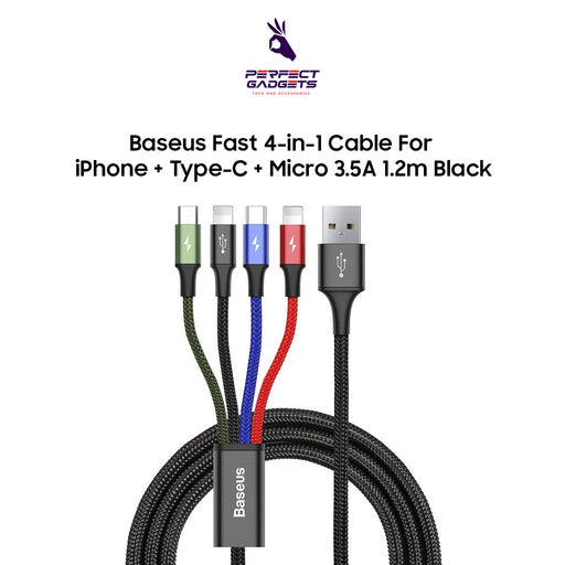 Baseus Rapid Series 4 in 1 Data Cable For Lightning x 2, Type-C, Micro USB 3.4A