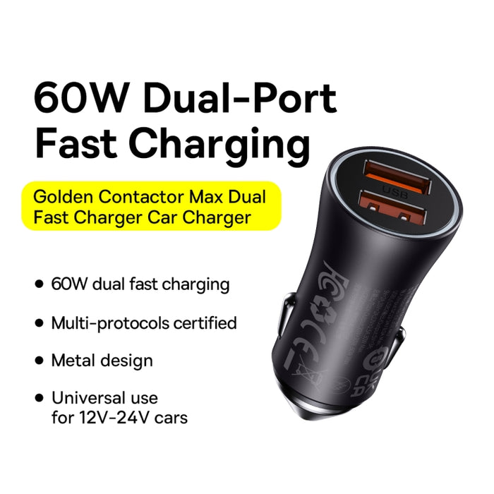 Baseus Golden Contactor Max Dual Fast Charger Car Charger U+C 60W Blue