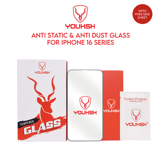 YOUKSH Apple iPhone 16 Plus Anti Static Clear Glass Protector - YOUKSH Apple iPhone 16 Plus (6.7) Anti Static Glass Protector - With YOUKSH Installation kit.