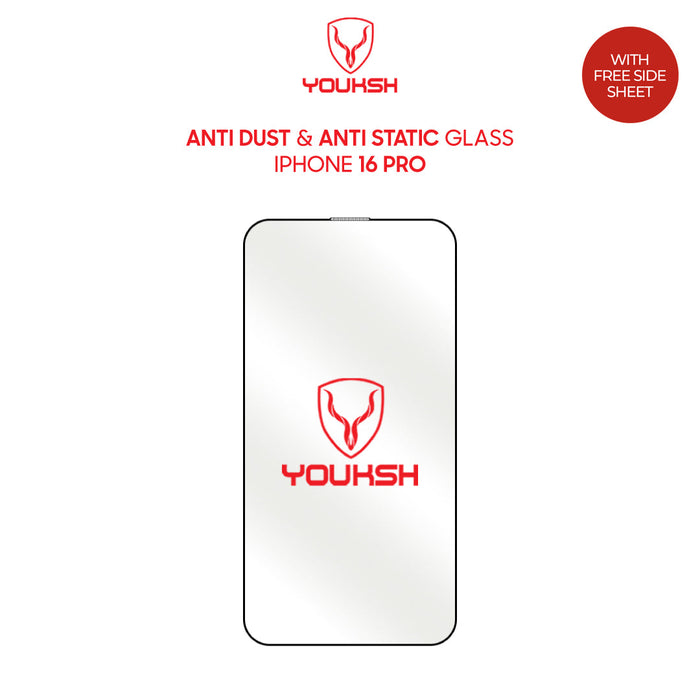 YOUKSH Apple iPhone 16 Pro Anti Static Clear Glass Protector - YOUKSH Apple iPhone 16 Pro (6.3) Anti Static Glass Protector - With YOUKSH Installation kit.