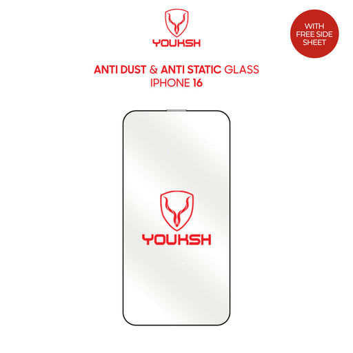 YOUKSH Apple iPhone 16 Anti Static Clear Glass Protector - YOUKSH Apple iPhone 16 (6.1) Anti Static Glass Protector - With YOUKSH Installation kit.