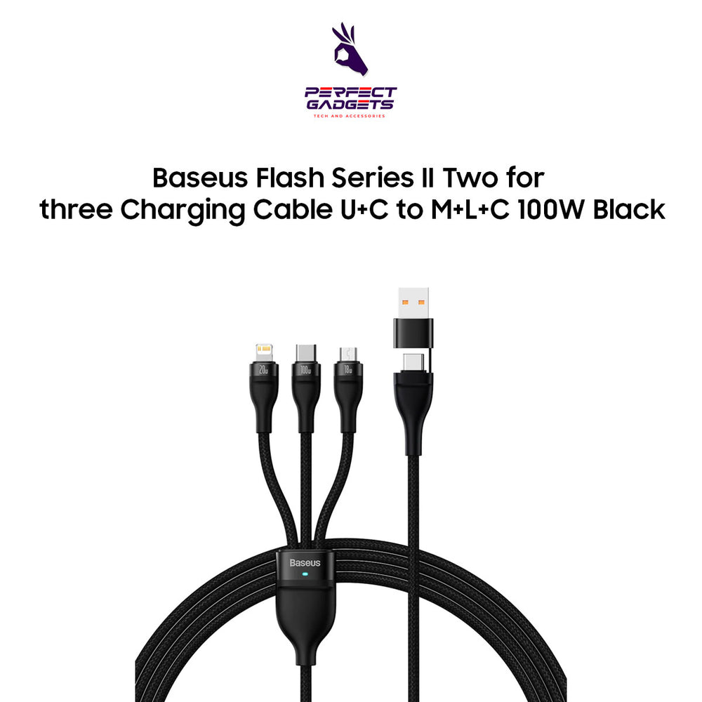 Baseus Flash Series Ⅱ Two for three Charging Cable U+C to M+L+C 100W Black