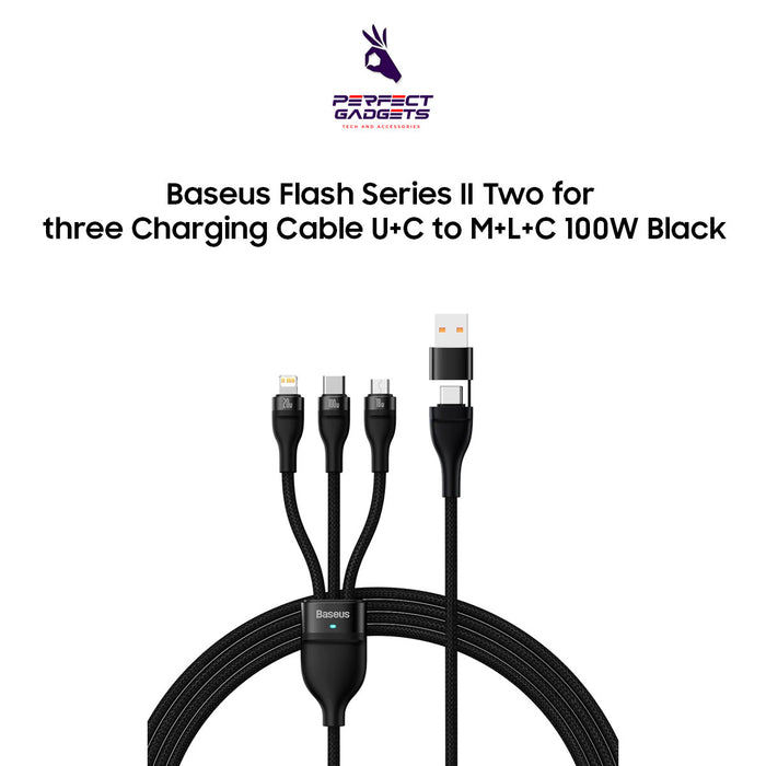 Baseus Flash Series Ⅱ Two for three Charging Cable U+C to M+L+C 100W Black