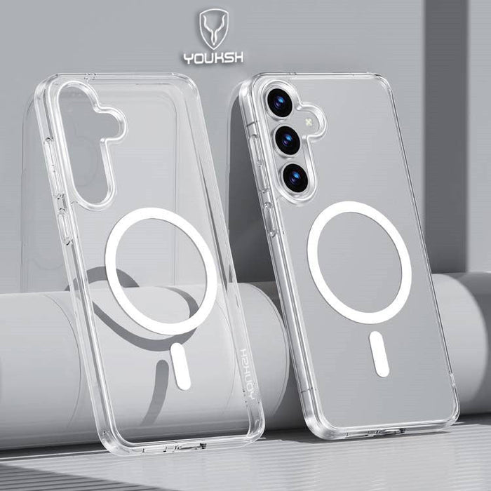 YOUKSH MagSafe Samsung S25 Plus Clear Case - MagSafe Samsung S25 Plus Charging Compatible Cover - Shock Proof With Built-In Air Bag Case.