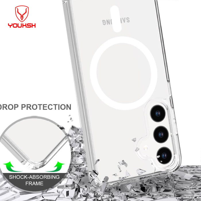 YOUKSH MagSafe Samsung S25 Plus Clear Case - MagSafe Samsung S25 Plus Charging Compatible Cover - Shock Proof With Built-In Air Bag Case.