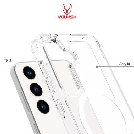 YOUKSH MagSafe Samsung S25 Plus Clear Case - MagSafe Samsung S25 Plus Charging Compatible Cover - Shock Proof With Built-In Air Bag Case.