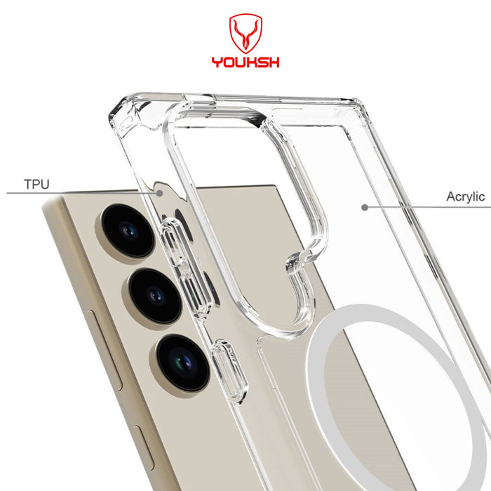 YOUKSH MagSafe Samsung S25 Ultra Clear Case - MagSafe Samsung S25 Ultra Charging Compatible Cover - Shock Proof With Built-In Air Bag Case.