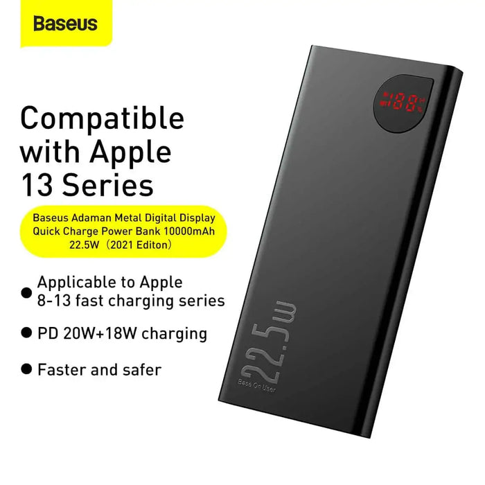 Baseus 22.5W 10000mAh Adaman Metal Digital Display Power Bank – Black