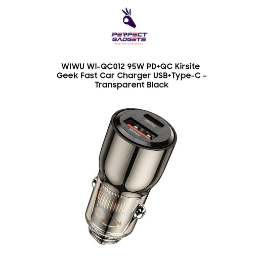 WIWU WI-QC012 95W PD+QC Kirsite Geek Fast Car Charger USB+Type-C – Transparent Black