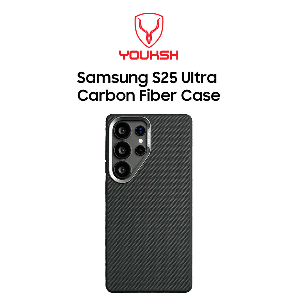 YOUKSH Carbon Fiber Matte Case For Samsung S25 Ultra. Samsung S25 Ultra Carbon Fiber Case.