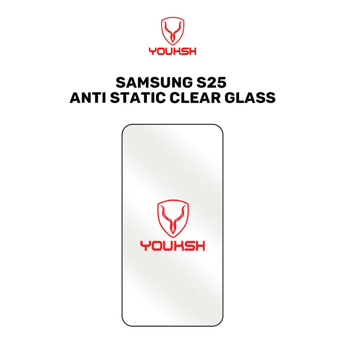 YOUKSH Samsung Galaxy S25 Anti Static Clear Glass Protector - YOUKSH Samsung S25 Anti Static Glass Protector - With YOUKSH Installation kit.